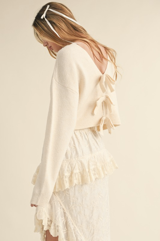 Isabella Bow Knit Cardigan - Cream