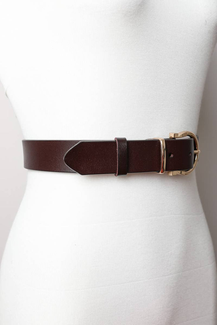 Chic Horseshoe Gold Buckle Belt : Brown