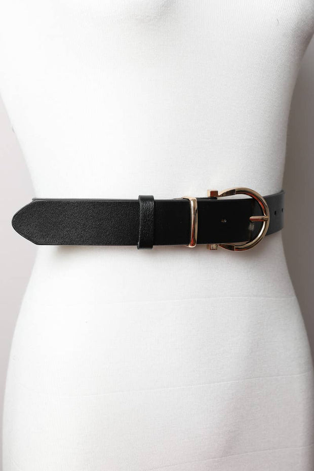 Chic Horseshoe Gold Buckle Belt : Black