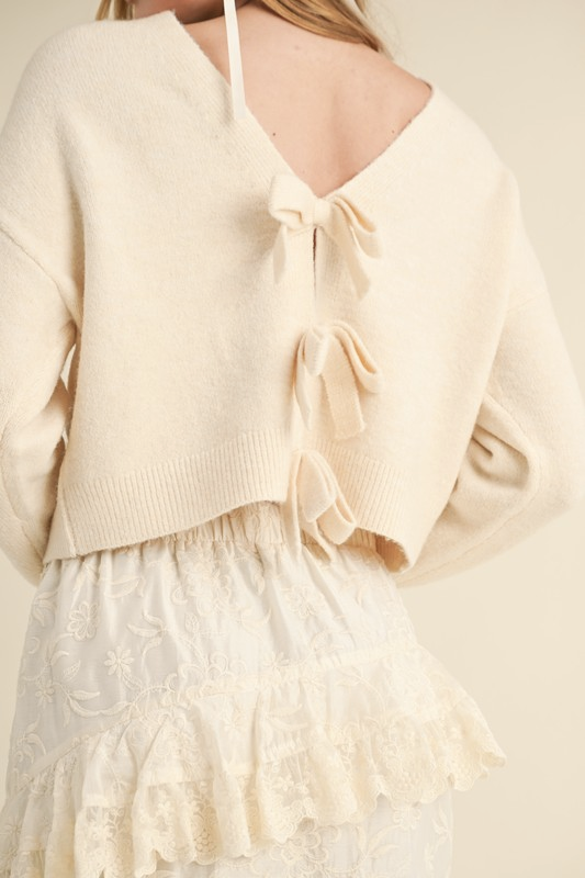 Isabella Bow Knit Cardigan - Cream