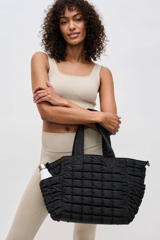 Dreamer - Quilted Puffer Nylon Tote: Black