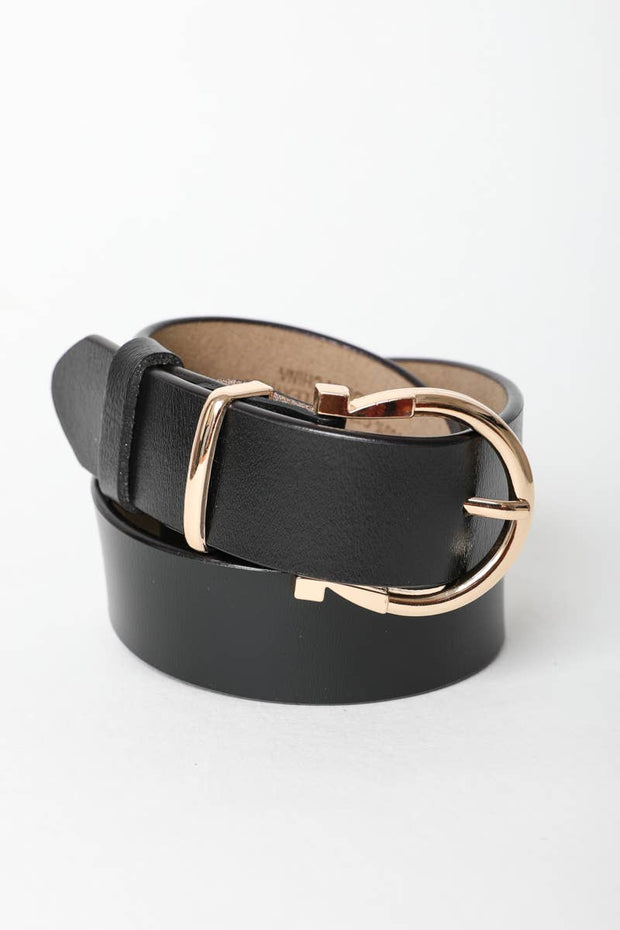 Chic Horseshoe Gold Buckle Belt : Black