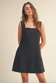 Sloane Black Linen Square Neck Dress