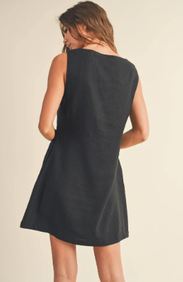 Sloane Black Linen Square Neck Dress