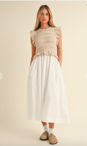 Anna Ruffle Sleeve Knit Bodice and Woven Midi Dress