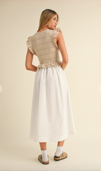 Anna Ruffle Sleeve Knit Bodice and Woven Midi Dress