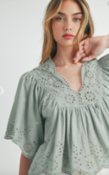 Mae Lace Eyelet V-Neckline Top