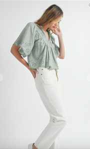 Mae Lace Eyelet V-Neckline Top