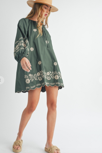 Aspen Embroidered Dress - Hunter