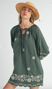 Aspen Embroidered Dress - Hunter