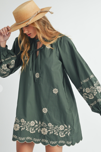 Aspen Embroidered Dress - Hunter