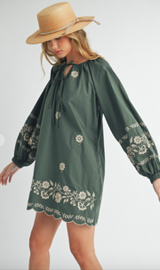 Aspen Embroidered Dress - Hunter