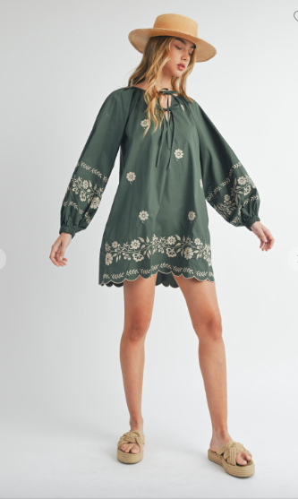 Aspen Embroidered Dress - Hunter