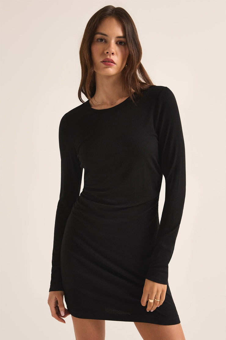 Winnie Ribbed Dress - Black