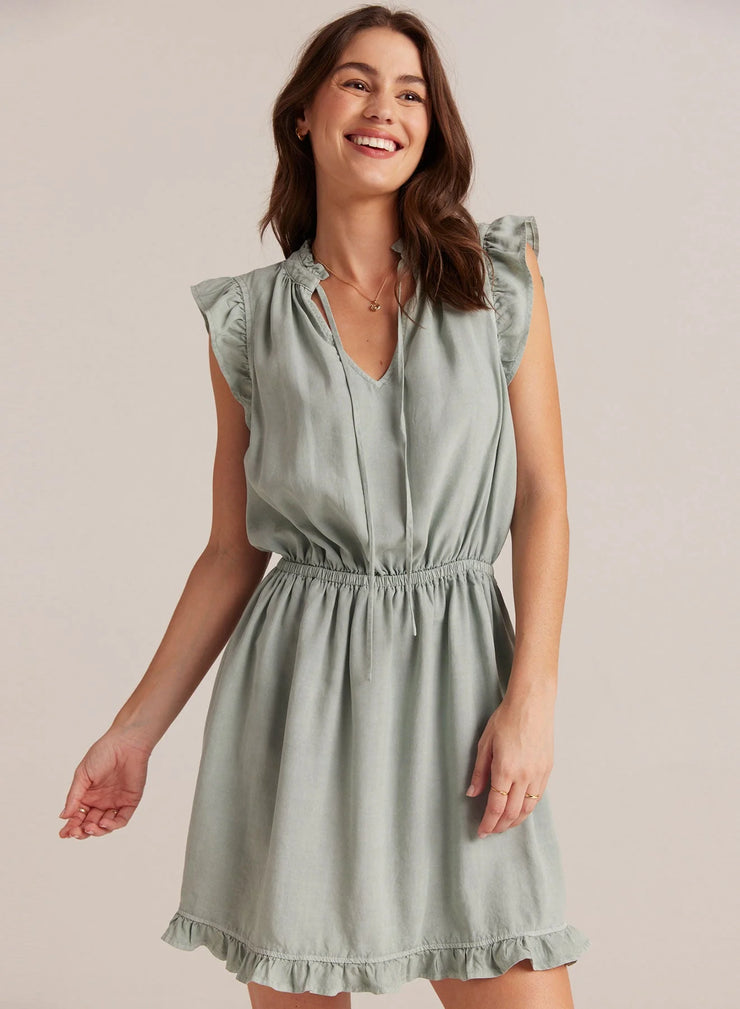 Kinsley Ruffle Sleeve Mini Dress - Oasis Green