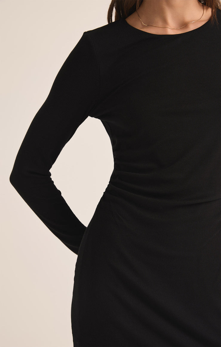 Winnie Ribbed Dress - Black