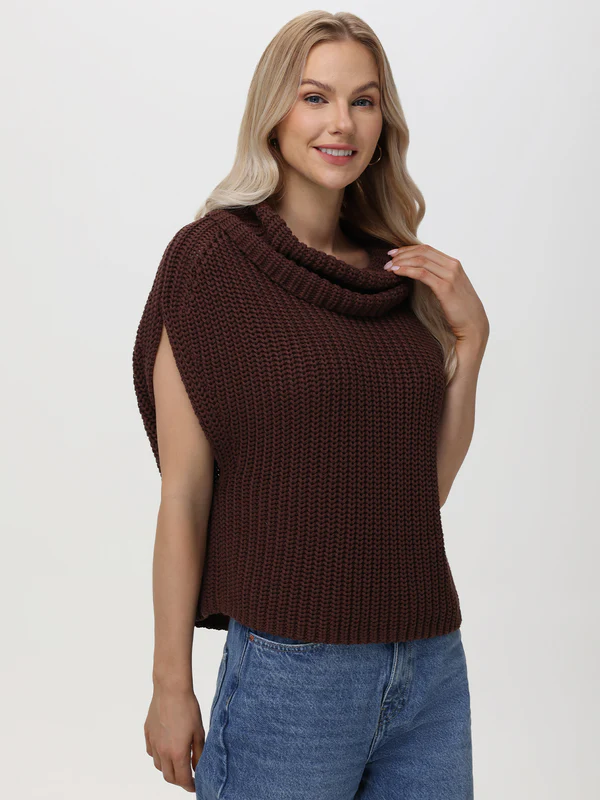 Cate Sleeveless Turtleneck Sweater - Shaved Chocolate