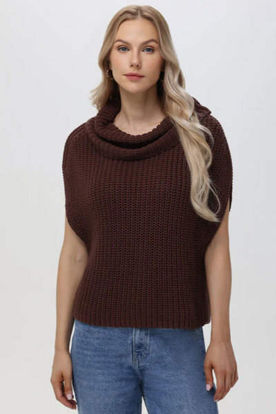 Cate Sleeveless Turtleneck Sweater - Shaved Chocolate