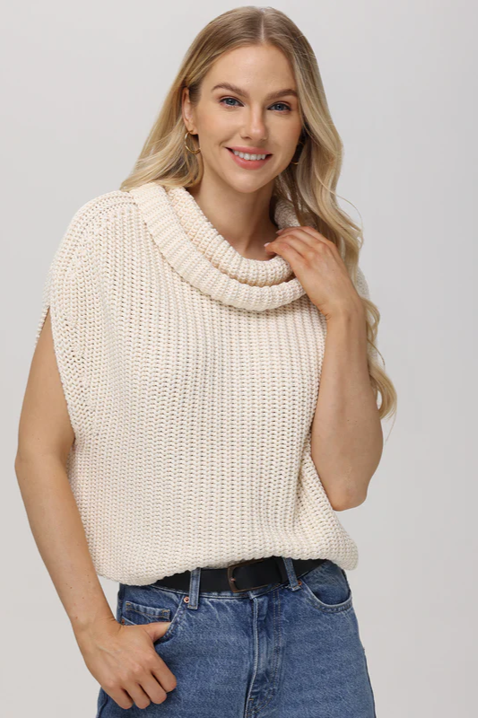 Cate Sleeveless Turtleneck Sweater - Cream