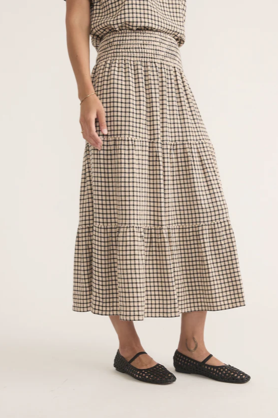 Chloe Smocked Maxi - Parchment/Black Windowpane