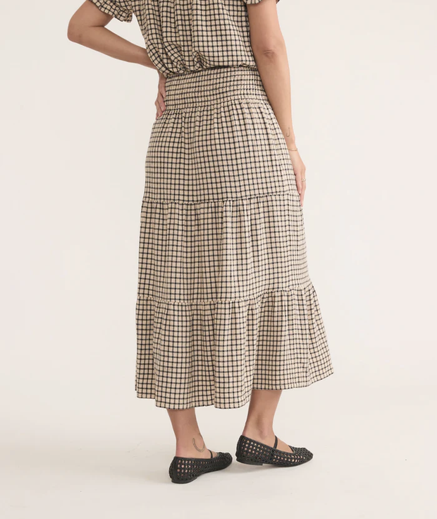 Chloe Smocked Maxi - Parchment/Black Windowpane