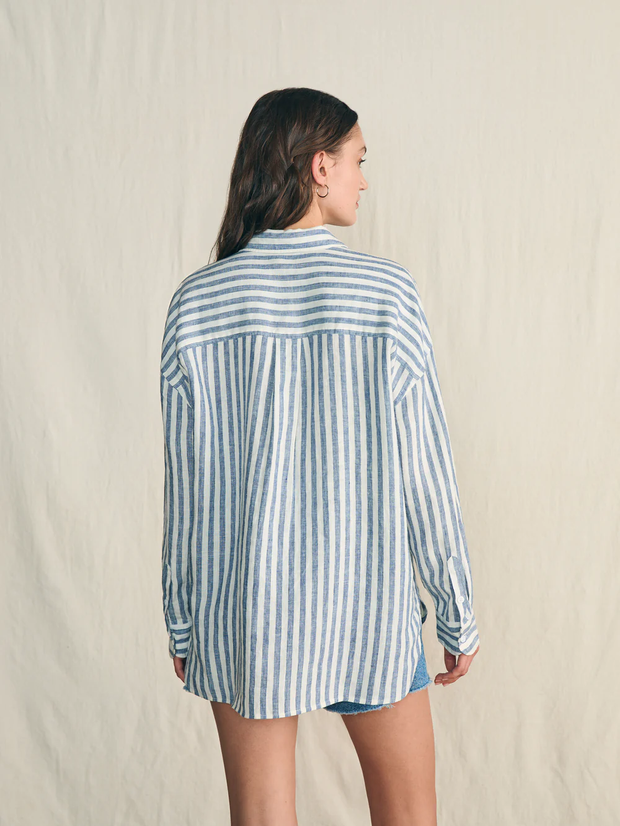 Linen Laguna Relaxed Shirt- Blue Lucy Stripe