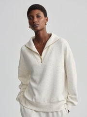 Hawley Half Zip Sweatshirt- Ivory Marl