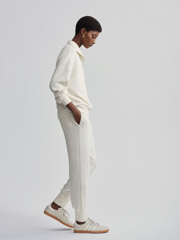 Hawley Half Zip Sweatshirt - Ivory Marl Flec