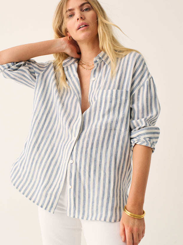 Linen Laguna Relaxed Shirt- Blue Lucy Stripe