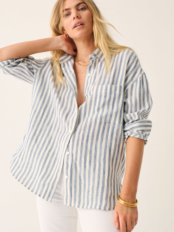 Linen Laguna Relaxed Shirt- Blue Lucy Stripe