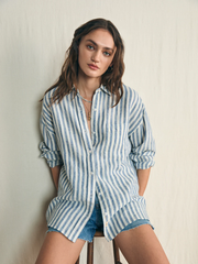 Linen Laguna Relaxed Shirt- Blue Lucy Stripe