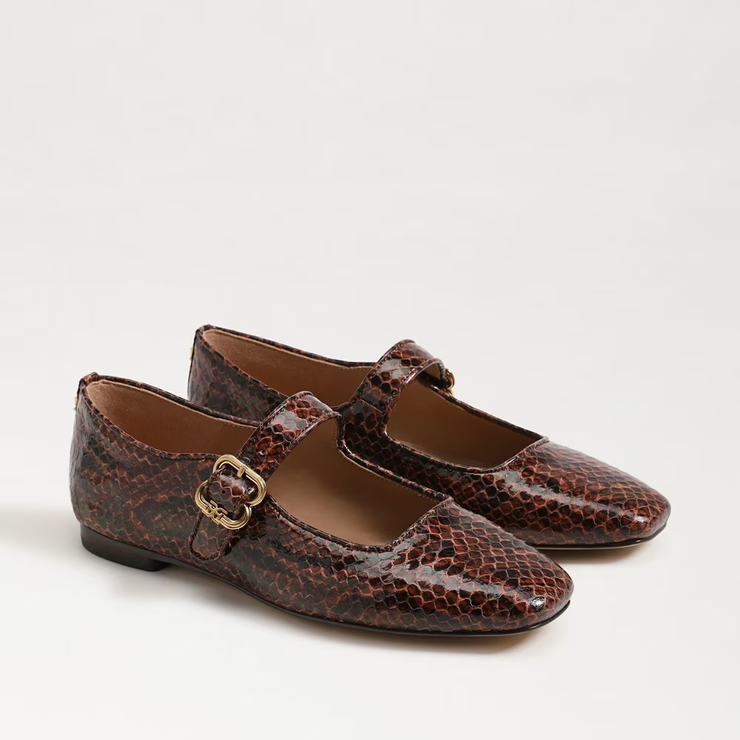 Machaela Mary Jane Flat- Brown Python Embossed Leather