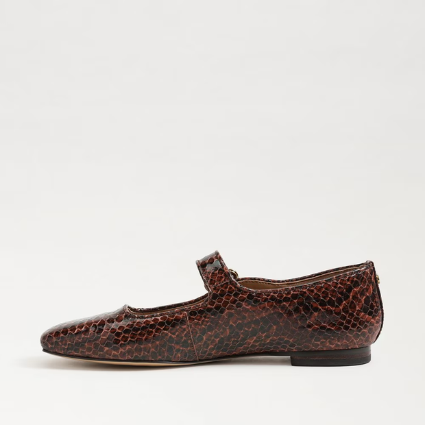 Machaela Mary Jane Flat- Brown Python Embossed Leather