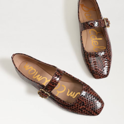 Machaela Mary Jane Flat- Brown Python Embossed Leather