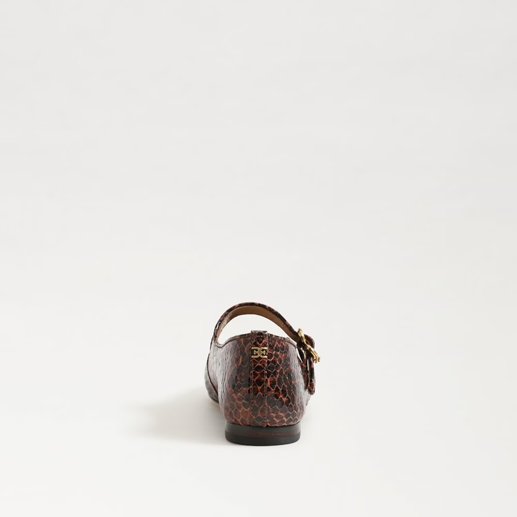 Machaela Mary Jane Flat- Brown Python Embossed Leather