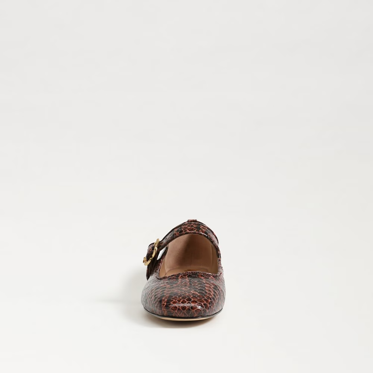 Machaela Mary Jane Flat- Brown Python Embossed Leather