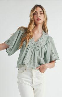 Mae Lace Eyelet V-Neckline Top