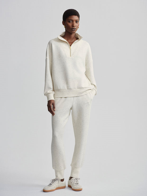 Hawley Half Zip Sweatshirt- Ivory Marl