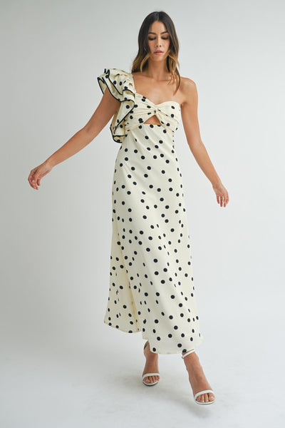 Julia Polka Dot One Shoulder Dress