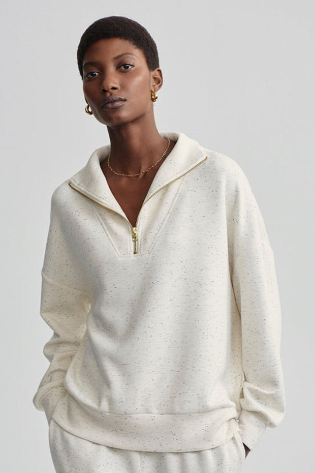 Hawley Half Zip Sweatshirt - Ivory Marl Flec