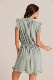 Kinsley Ruffle Sleeve Mini Dress - Oasis Green