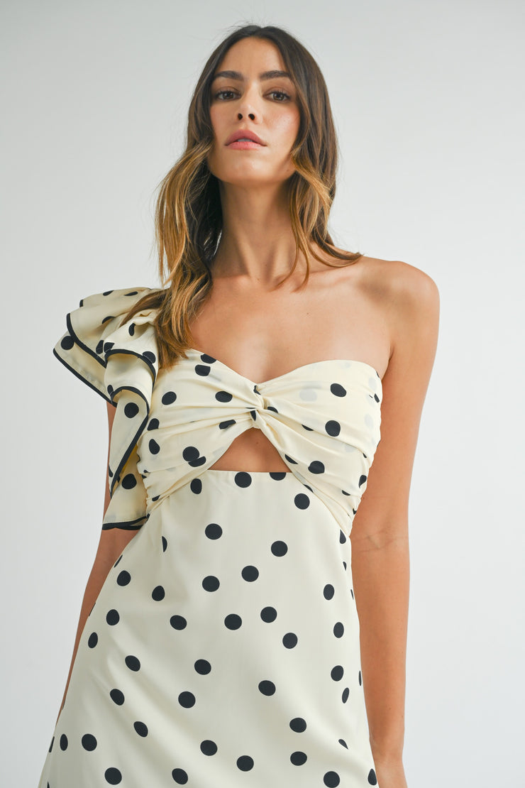 Julia Polka Dot One Shoulder Dress