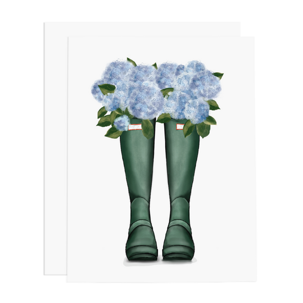 Rain Boot and Blue Hydrangeas Card